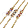 Pulsera Elegante 03.63.2129.2.07 Oro Laminado, Diseño de Flor y Oja, con Multicolor Zirconia Cubica, Pulido, Tono Dorado (04 MM Thickness, 7 Inches Length)