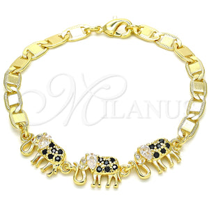 Pulsera Elegante 03.63.2131.2.07 Oro Laminado, Diseño de Elefante, con Negro and Blanca Zirconia Cubica, Pulido, Tono Dorado (05 MM Thickness, 7 Inches Length)
