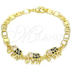 Pulsera Elegante 03.63.2131.2.07 Oro Laminado, Diseño de Elefante, con Negro and Blanca Zirconia Cubica, Pulido, Tono Dorado (05 MM Thickness, 7 Inches Length)