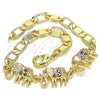 Pulsera Elegante 03.63.2131.3.07 Oro Laminado, Diseño de Elefante, con Multicolor Zirconia Cubica, Pulido, Tono Dorado (05 MM Thickness, 7 Inches Length)