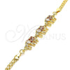 Pulsera Elegante 03.63.2132.1.08 Oro Laminado, Diseño de Elefante, con Granate and Blanca Zirconia Cubica, Pulido, Tono Dorado (04 MM Thickness, 8 Inches Length)