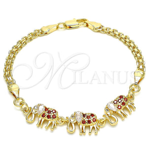 Pulsera Elegante 03.63.2132.1.08 Oro Laminado, Diseño de Elefante, con Granate and Blanca Zirconia Cubica, Pulido, Tono Dorado (04 MM Thickness, 8 Inches Length)