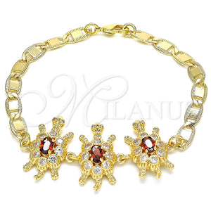 Pulsera Elegante 03.63.2133.1.08 Oro Laminado, Diseño de Tortuga, con Granate and Blanca Zirconia Cubica, Pulido, Tono Dorado (05 MM Thickness, 8 Inches Length)