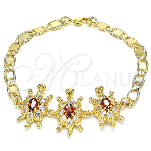 Pulsera Elegante 03.63.2133.1.08 Oro Laminado, Diseño de Tortuga, con Granate and Blanca Zirconia Cubica, Pulido, Tono Dorado (05 MM Thickness, 8 Inches Length)