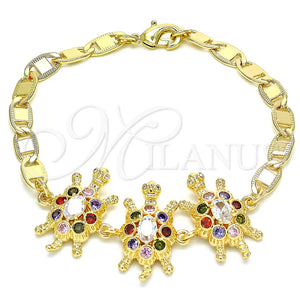 Pulsera Elegante 03.63.2133.3.08 Oro Laminado, Diseño de Tortuga, con Multicolor Zirconia Cubica, Pulido, Tono Dorado (05 MM Thickness, 8 Inches Length)