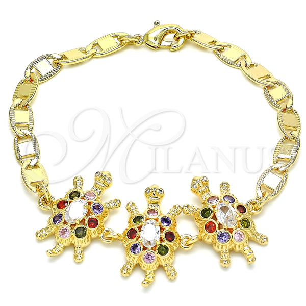 Pulsera Elegante 03.63.2133.3.08 Oro Laminado, Diseño de Tortuga, con Multicolor Zirconia Cubica, Pulido, Tono Dorado (05 MM Thickness, 8 Inches Length)