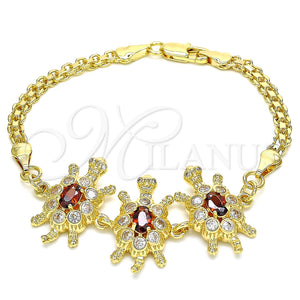 Pulsera Elegante 03.63.2134.1.07 Oro Laminado, Diseño de Tortuga, con Granate and Blanca Zirconia Cubica, Pulido, Tono Dorado (04 MM Thickness, 70 Inches Length)