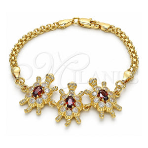 Pulsera Elegante 03.63.2134.1.07 Oro Laminado, Diseño de Tortuga, con Zirconia Cubica Granate y Blanca, Pulido, Tono Dorado (Grosor 04 MM, 70 Pulgadas de Largo)