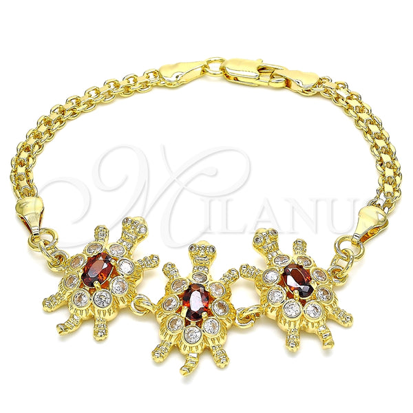 Pulsera Elegante 03.63.2134.1.07 Oro Laminado, Diseño de Tortuga, con Granate and Blanca Zirconia Cubica, Pulido, Tono Dorado (04 MM Thickness, 70 Inches Length)