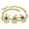Pulsera Elegante 03.63.2134.2.07 Oro Laminado, Diseño de Tortuga, con Negro and Blanca Zirconia Cubica, Pulido, Tono Dorado (04 MM Thickness, 7 Inches Length)
