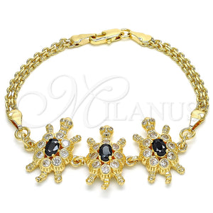 Pulsera Elegante 03.63.2134.2.07 Oro Laminado, Diseño de Tortuga, con Negro and Blanca Zirconia Cubica, Pulido, Tono Dorado (04 MM Thickness, 7 Inches Length)