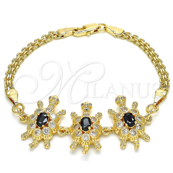Pulsera Elegante 03.63.2134.2.07 Oro Laminado, Diseño de Tortuga, con Negro and Blanca Zirconia Cubica, Pulido, Tono Dorado (04 MM Thickness, 7 Inches Length)
