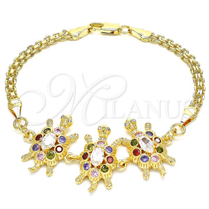 Pulsera Elegante 03.63.2134.3.07 Oro Laminado, Diseño de Tortuga, con Multicolor Zirconia Cubica, Pulido, Tono Dorado (04 MM Thickness, 7 Inches Length)