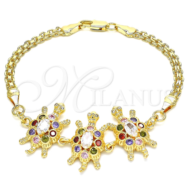 Pulsera Elegante 03.63.2134.3.07 Oro Laminado, Diseño de Tortuga, con Multicolor Zirconia Cubica, Pulido, Tono Dorado (04 MM Thickness, 7 Inches Length)