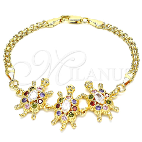 Pulsera Elegante 03.63.2134.3.07 Oro Laminado, Diseño de Tortuga, con Multicolor Zirconia Cubica, Pulido, Tono Dorado (04 MM Thickness, 7 Inches Length)