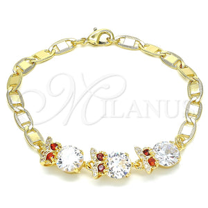 Pulsera Elegante 03.63.2135.07 Oro Laminado, Diseño de Búho, con Granate and Blanca Zirconia Cubica, Pulido, Tono Dorado (05 MM Thickness, 7 Inches Length)