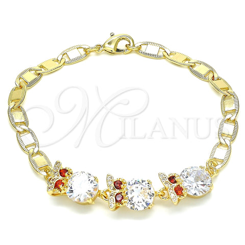 Pulsera Elegante 03.63.2135.07 Oro Laminado, Diseño de Búho, con Granate and Blanca Zirconia Cubica, Pulido, Tono Dorado (05 MM Thickness, 7 Inches Length)