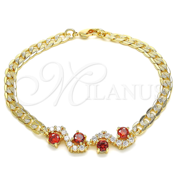 Pulsera Elegante 03.63.2137.08 Oro Laminado, con Granate and Blanca Zirconia Cubica, Pulido, Tono Dorado (05 MM Thickness, 8 Inches Length)
