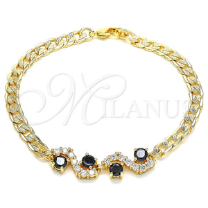 Pulsera Elegante 03.63.2137.1.08 Oro Laminado, con Negro and Blanca Zirconia Cubica, Pulido, Tono Dorado (05 MM Thickness, 8 Inches Length)