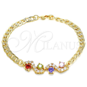 Pulsera Elegante 03.63.2137.2.08 Oro Laminado, con Multicolor Zirconia Cubica, Pulido, Tono Dorado (05 MM Thickness, 8 Inches Length)