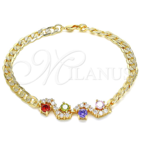 Pulsera Elegante 03.63.2137.2.08 Oro Laminado, con Multicolor Zirconia Cubica, Pulido, Tono Dorado (05 MM Thickness, 8 Inches Length)