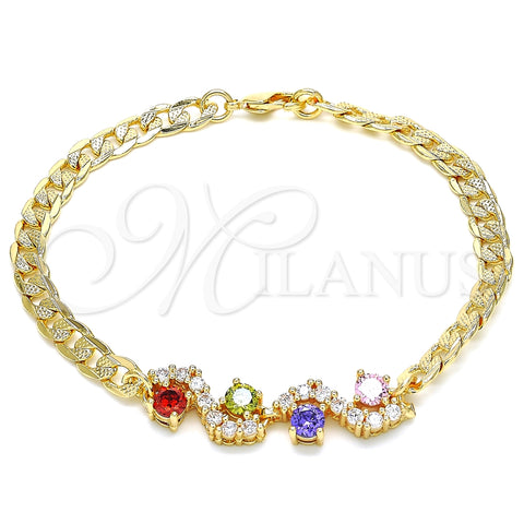Pulsera Elegante 03.63.2137.2.08 Oro Laminado, con Multicolor Zirconia Cubica, Pulido, Tono Dorado (05 MM Thickness, 8 Inches Length)