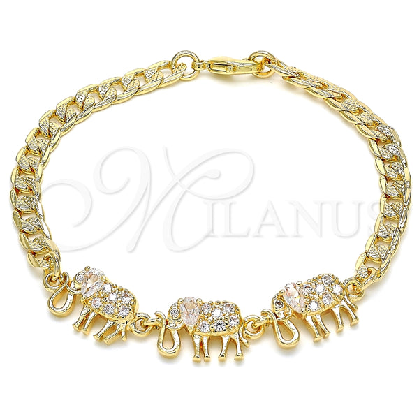 Pulsera Elegante 03.63.2138.07 Oro Laminado, Diseño de Elefante, con Blanca Zirconia Cubica, Pulido, Tono Dorado (05 MM Thickness, 7 Inches Length)