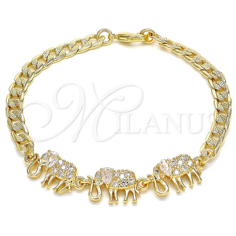 Pulsera Elegante 03.63.2138.07 Oro Laminado, Diseño de Elefante, con Blanca Zirconia Cubica, Pulido, Tono Dorado (05 MM Thickness, 7 Inches Length)