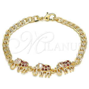 Pulsera Elegante 03.63.2138.1.07 Oro Laminado, Diseño de Elefante, con Granate and Blanca Zirconia Cubica, Pulido, Tono Dorado (05 MM Thickness, 7 Inches Length)