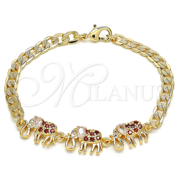 Pulsera Elegante 03.63.2138.1.07 Oro Laminado, Diseño de Elefante, con Granate and Blanca Zirconia Cubica, Pulido, Tono Dorado (05 MM Thickness, 7 Inches Length)