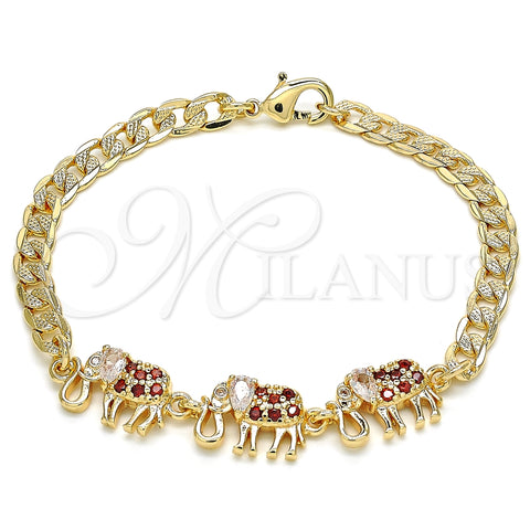 Pulsera Elegante 03.63.2138.1.07 Oro Laminado, Diseño de Elefante, con Granate and Blanca Zirconia Cubica, Pulido, Tono Dorado (05 MM Thickness, 7 Inches Length)