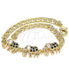 Pulsera Elegante 03.63.2138.2.07 Oro Laminado, Diseño de Elefante, con Negro and Blanca Zirconia Cubica, Pulido, Tono Dorado (05 MM Thickness, 7 Inches Length)