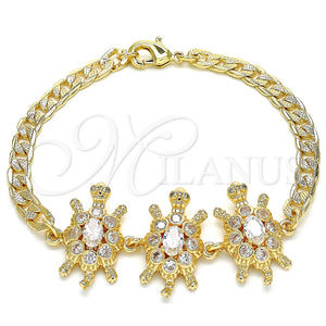 Pulsera Elegante 03.63.2139.07 Oro Laminado, Diseño de Tortuga, con Blanca Zirconia Cubica, Pulido, Tono Dorado (05 MM Thickness, 7 Inches Length)