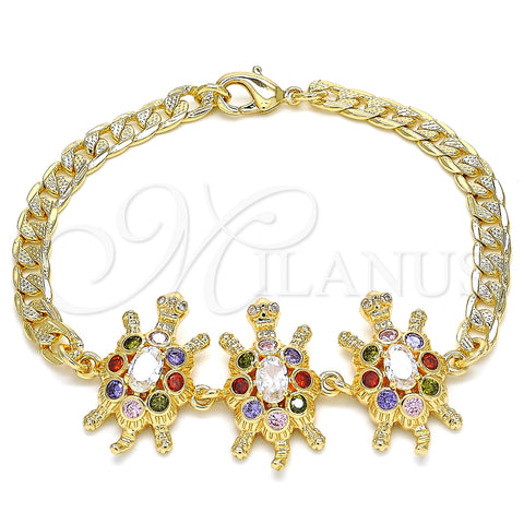 Pulsera Elegante 03.63.2139.3.07 Oro Laminado, Diseño de Tortuga, con Multicolor Zirconia Cubica, Pulido, Tono Dorado (05 MM Thickness, 7 Inches Length)
