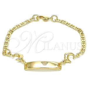 Pulsera con Placa 03.63.2142.06 Oro Laminado, Diseño de Delfín, Pulido, Tono Dorado (03 MM Thickness, 6 Inches Length)