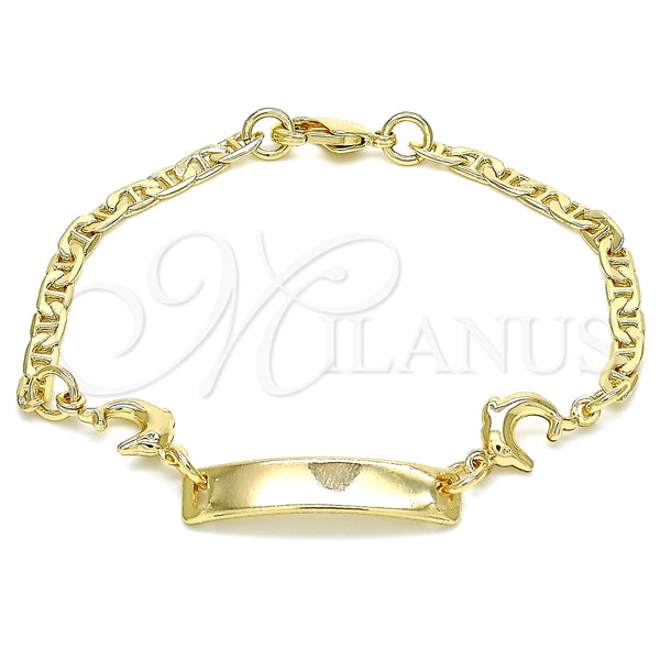 Pulsera con Placa 03.63.2142.06 Oro Laminado, Diseño de Delfín, Pulido, Tono Dorado (03 MM Thickness, 6 Inches Length)