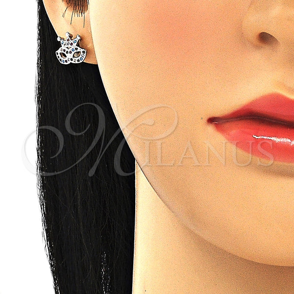 Arete Dormilona 02.233.0007.1 Rodio Laminado, Diseño de Corona, con Micro Pave Multicolor, Pulido, Rodinado