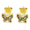 Arete Dormilona 02.233.0013 Oro Laminado, Diseño de Mariposa, con Multicolor Micro Pave, Pulido, Tono Dorado