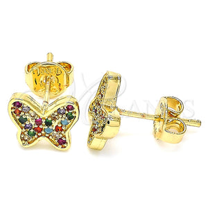 Arete Dormilona 02.233.0013 Oro Laminado, Diseño de Mariposa, con Multicolor Micro Pave, Pulido, Tono Dorado