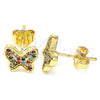 Arete Dormilona 02.233.0013 Oro Laminado, Diseño de Mariposa, con Multicolor Micro Pave, Pulido, Tono Dorado