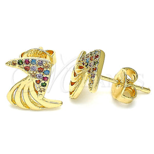 Arete Dormilona 02.233.0014 Oro Laminado, con Multicolor Micro Pave, Pulido, Tono Dorado