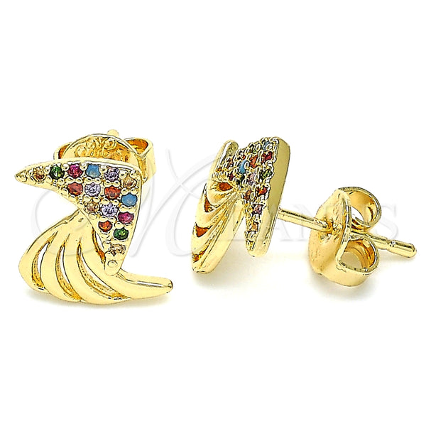 Arete Dormilona 02.233.0014 Oro Laminado, con Multicolor Micro Pave, Pulido, Tono Dorado