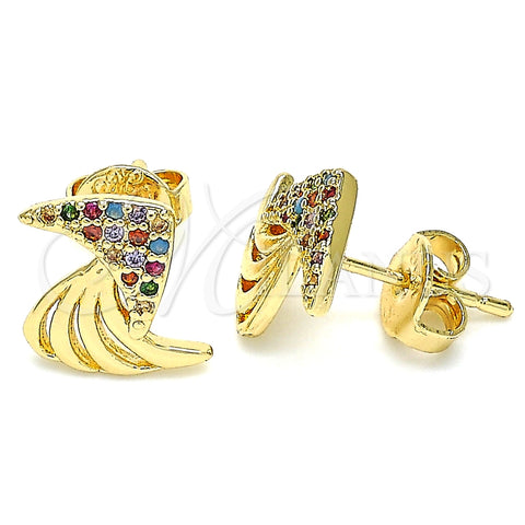 Arete Dormilona 02.233.0014 Oro Laminado, con Multicolor Micro Pave, Pulido, Tono Dorado