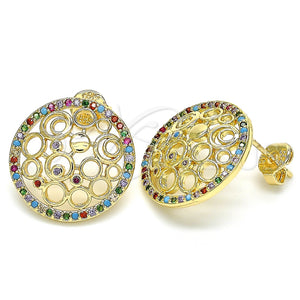 Arete Dormilona 02.233.0016 Oro Laminado, con Multicolor Micro Pave, Pulido, Tono Dorado