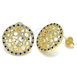 Arete Dormilona 02.233.0016.1 Oro Laminado, con Negro and Blanca Micro Pave, Pulido, Tono Dorado