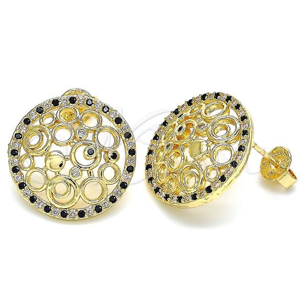 Arete Dormilona 02.233.0016.1 Oro Laminado, con Negro and Blanca Micro Pave, Pulido, Tono Dorado