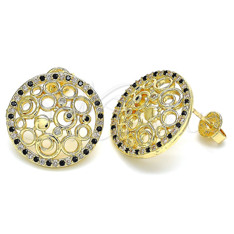 Arete Dormilona 02.233.0016.1 Oro Laminado, con Negro and Blanca Micro Pave, Pulido, Tono Dorado