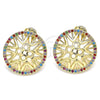 Arete Dormilona 02.233.0018 Oro Laminado, con Multicolor Micro Pave, Pulido, Tono Dorado