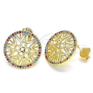 Arete Dormilona 02.233.0018 Oro Laminado, con Multicolor Micro Pave, Pulido, Tono Dorado