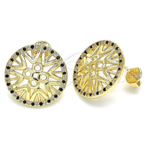 Arete Dormilona 02.233.0018.1 Oro Laminado, con Negro and Blanca Micro Pave, Pulido, Tono Dorado